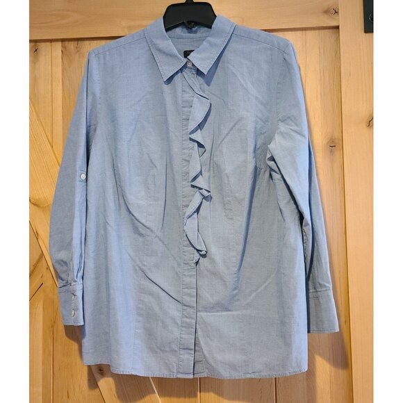 Talbots Tops - Talbots Top Women Sz 14 Blue Chambray  Button Shirt Ruffle Front Roll Tab Sleeve